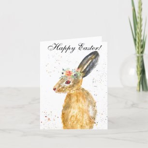 Carte De Remerciements Aquarelle mignonne Lapin Lapin Lièvre Pâques Flora