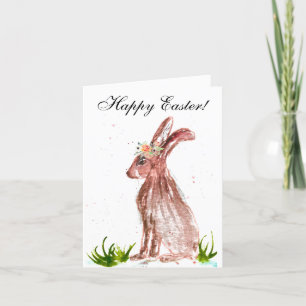 Carte De Remerciements Aquarelle mignonne Lapin Lapin Lièvre Pâques Flora