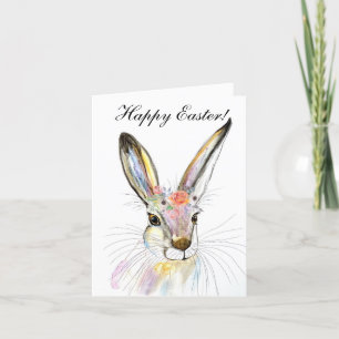Carte De Remerciements Aquarelle mignonne Lapin Lapin Lièvre Pâques Flora