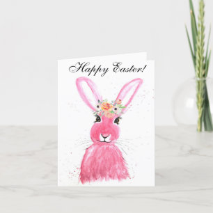 Carte De Remerciements Aquarelle mignonne Lapin Lapin Lièvre Pâques Flora