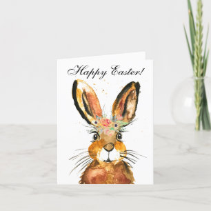 Carte De Remerciements Aquarelle mignonne Lapin Lapin Lièvre Pâques Flora