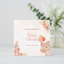 Aquarelle mignonne Ours Floral Orange