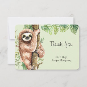 Carte De Remerciements Aquarelle mignonne Sloth & Feuilles tropicaux