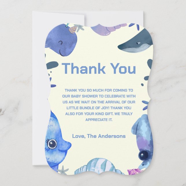 Carte De Remerciements Aquarelle mignonne sous la mer (Devant)