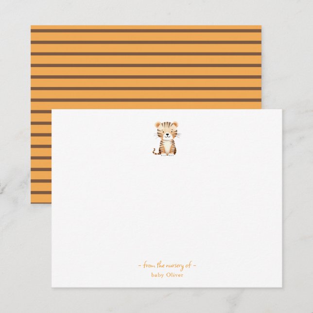 Carte De Remerciements Aquarelle mignonne Tigre Bébé garçon (Devant / Derrière)