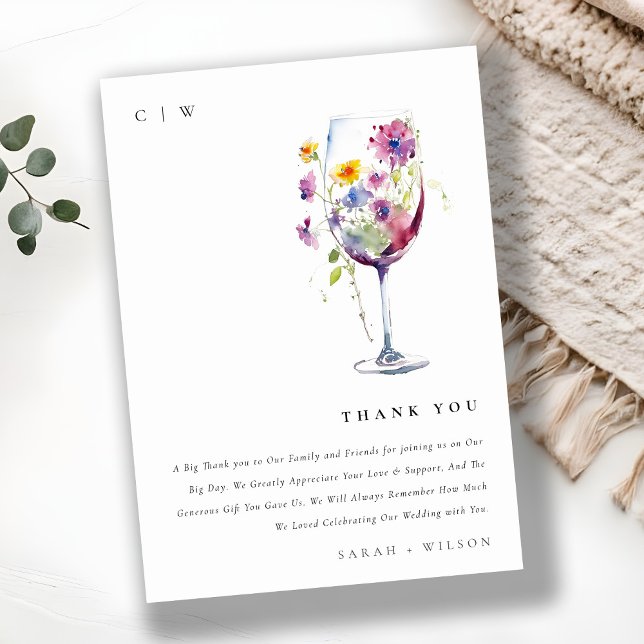 Carte De Remerciements Aquarelle minimale Floral Vin Mariage (Créateur téléchargé)