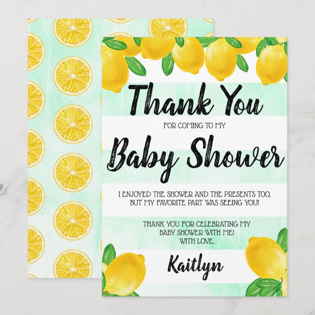 Carte De Remerciements Aquarelle moderne Baby shower citronnier (Devant / Derrière)