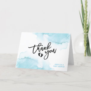Carte De Remerciements Aquarelle moderne bleu garçon Oh Baby shower de ga