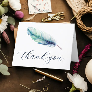 Carte De Remerciements Aquarelle moderne en plumes bleues Anniversaire