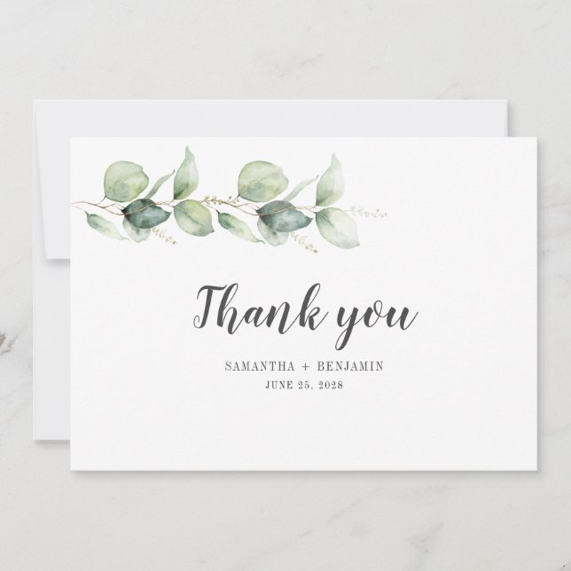 Carte De Remerciements Aquarelle moderne Eucalyptus Mariage de verdure (Devant)