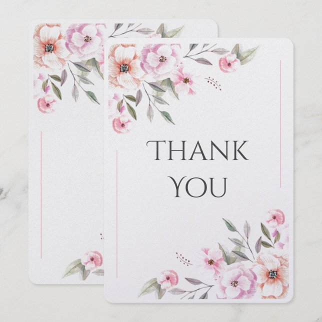 Carte De Remerciements Aquarelle moderne florale rose (Devant / Derrière)