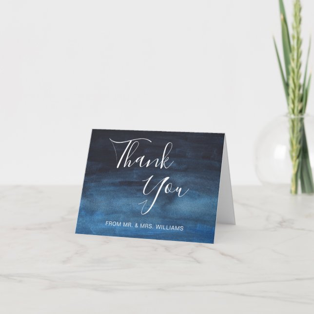 Carte De Remerciements Aquarelle moderne Mariage bleu marine (Devant)