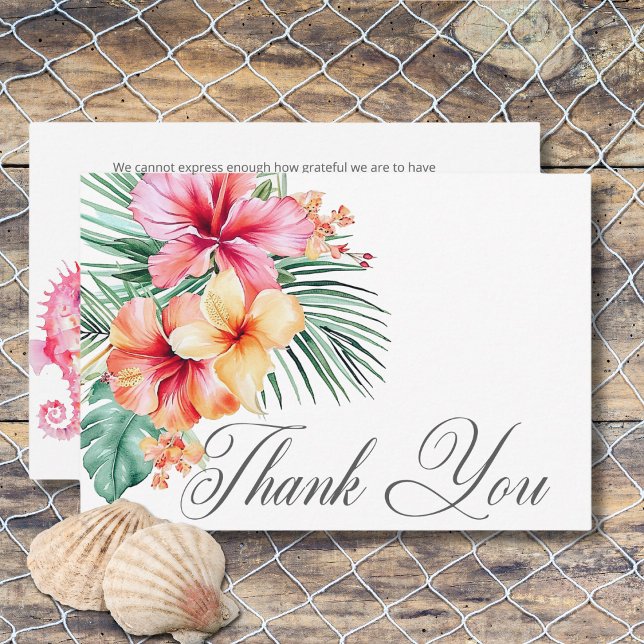 Carte De Remerciements Aquarelle Moderne Palms & Plage Mariage de scène (Watercolor Modern Palms & Beach Scene Wedding Thank You Card)