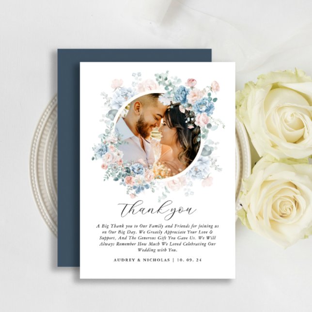 Carte De Remerciements Aquarelle moderne photo Mariage de couronnes flora (Créateur téléchargé)