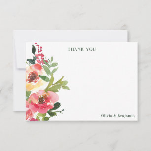Carte De Remerciements Aquarelle moderne Rouge rose Mariage Floral Person