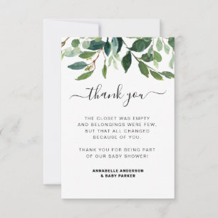Carte De Remerciements Aquarelle moderne Verdure Baby shower botanique