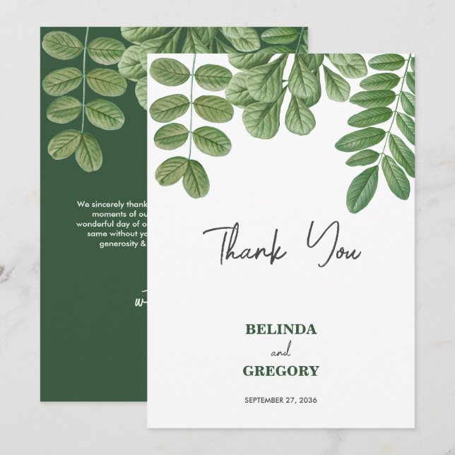 Carte De Remerciements Aquarelle moderne vert émeraude Mariage vert émera (Devant / Derrière)