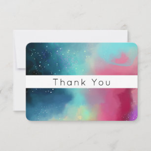 Carte De Remerciements Aquarelle moderne verte et rouge Nebula Abstraite