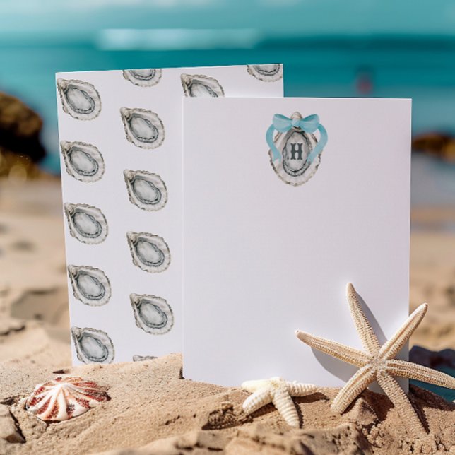 Carte De Remerciements Aquarelle Monogramme Côte Bleu Bow Huître (Créateur téléchargé)
