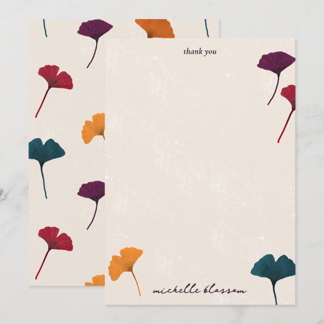 Carte De Remerciements Aquarelle Motif Ginkgo Leaf Automne Couleurs d'aut (Devant / Derrière)