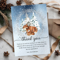 Aquarelle Neige Pin d'hiver Arbres Baby Mama Fox