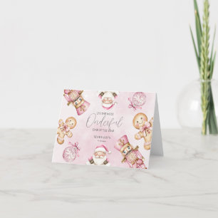 Carte De Remerciements aquarelle Neige rose 1er anniversaire Noël