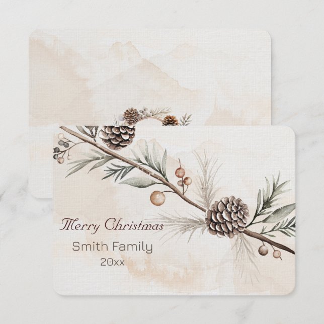 Carte De Remerciements Aquarelle Neutre couleur arbre de Noël (Devant / Derrière)