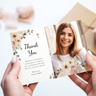 Carte De Remerciements Aquarelle neutre florale   Photo de confirmation