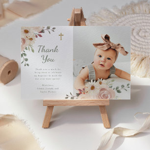 Carte De Remerciements Aquarelle neutre florale   Photo du baptême