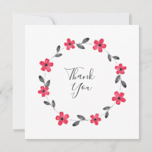 Carte De Remerciements Aquarelle noire gris rouge Fleur