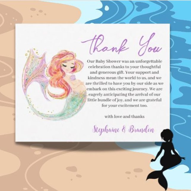 Carte De Remerciements Aquarelle océanique MERMAID MORTE (Express heartfelt gratitude with this ocean watercolor mermaid mother-to-be thank you card )