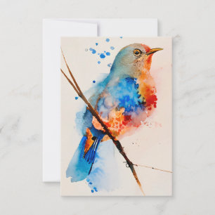 Carte De Remerciements Aquarelle Oiseau Peinture Toile Mur Art Bleu Oisea