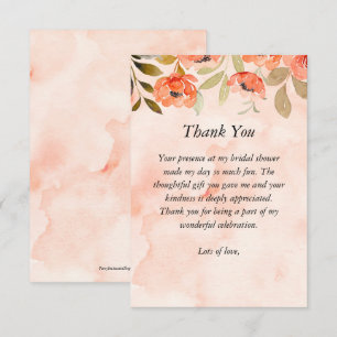 Carte De Remerciements Aquarelle Orange Fête des mariées Florale