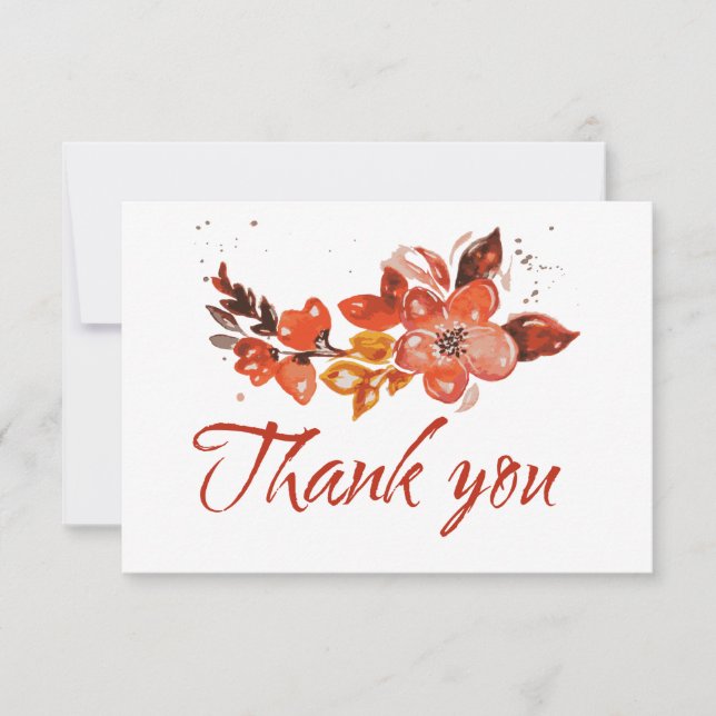 Carte De Remerciements Aquarelle Orange Floral (Devant)