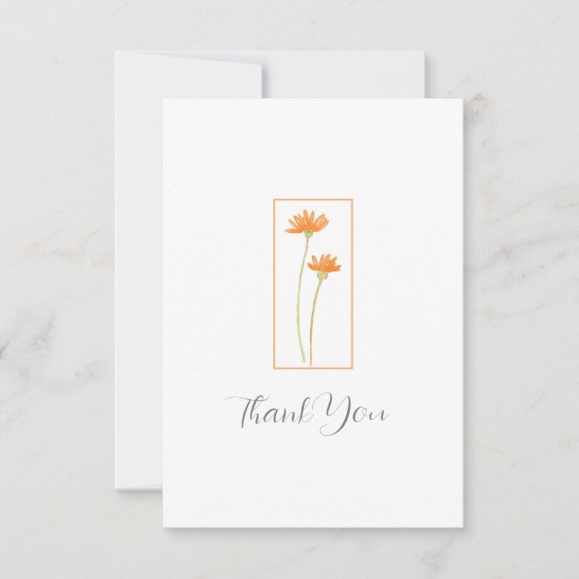 Carte De Remerciements Aquarelle orange marguerites (Devant)