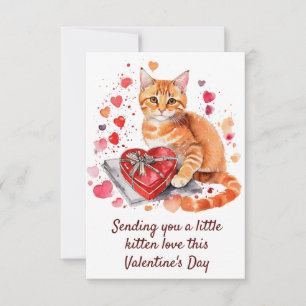 Carte De Remerciements Aquarelle Orange Tabby Chat avec Boîte Cadeau Coeu