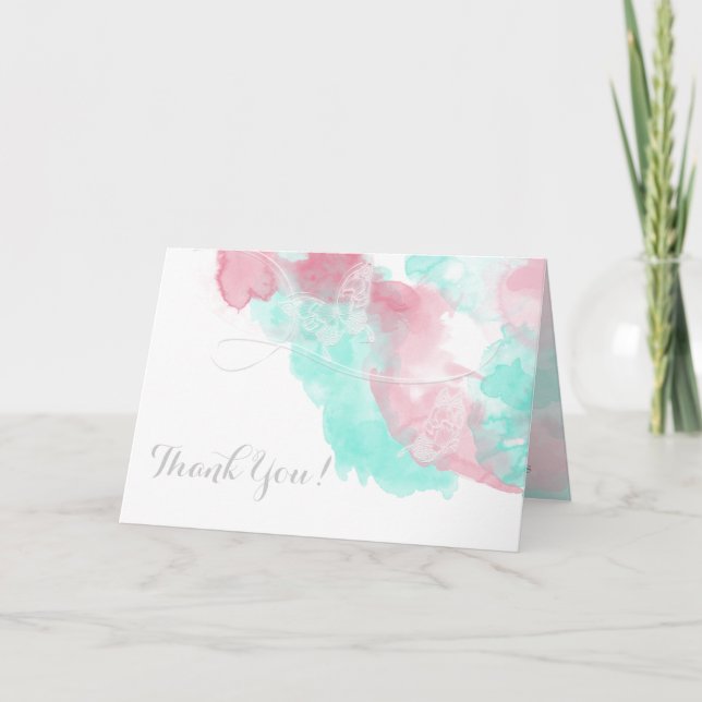 Carte De Remerciements Aquarelle Papillon à tête blanche Mariage (Devant)