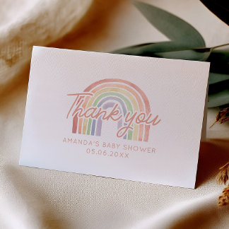 Carte De Remerciements Aquarelle Pastel Cute Baby shower arc-en-ciel plié