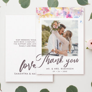 Carte De Remerciements Aquarelle Pastel Floral Mariage Photo