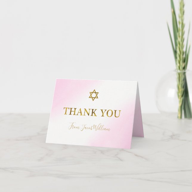Carte De Remerciements Aquarelle Pastel Rose Gold Bar Mitzvah (Devant)