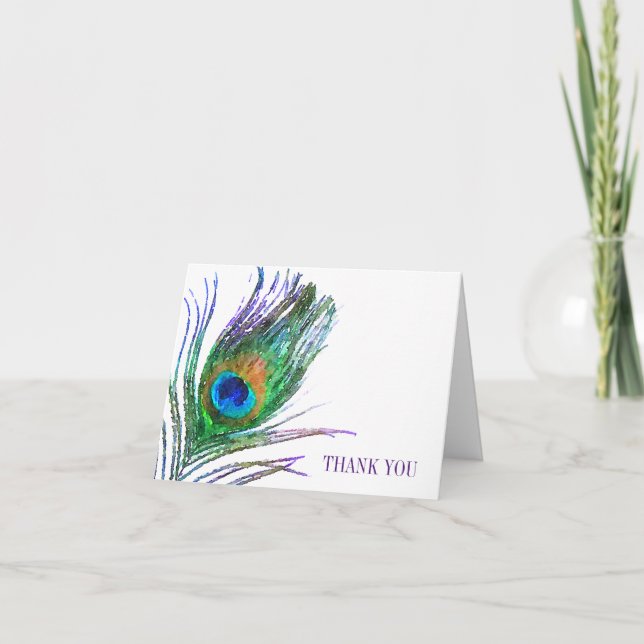 Carte De Remerciements Aquarelle Peacock Feather (Devant)
