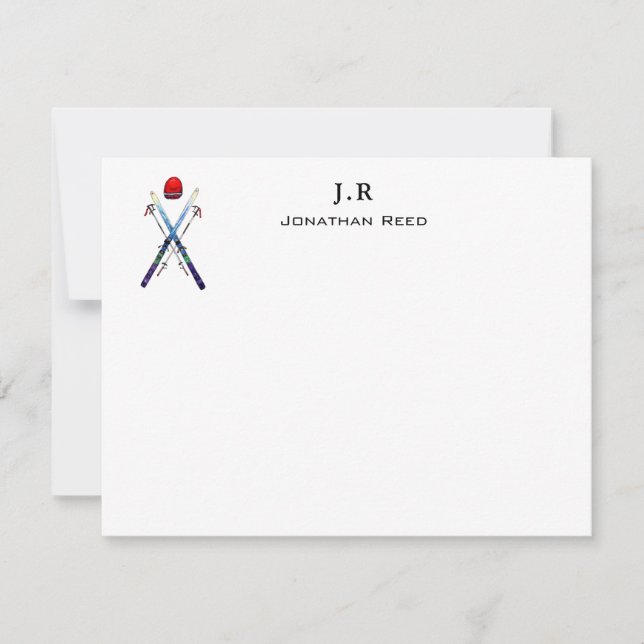 Carte De Remerciements Aquarelle personnalisée Gear de ski (Devant)