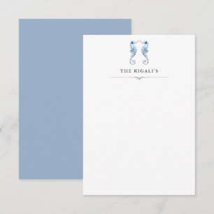 Carte De Remerciements Aquarelle personnalisée Hippocampes bleu