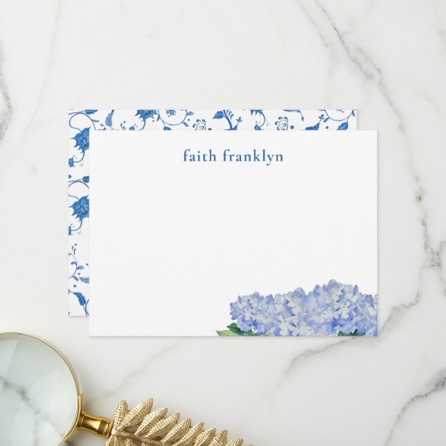 Carte De Remerciements Aquarelle personnalisée Hydrangea Papeterie (Devant/Arrière en situation)