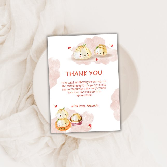 Carte De Remerciements Aquarelle Petit Baby shower de champignon (Watercolor Little Dumpling Mushroom Baby Shower Thank You Card)