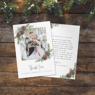 Carte De Remerciements Aquarelle Pine Cône Elégant Mariage d'hiver Photo