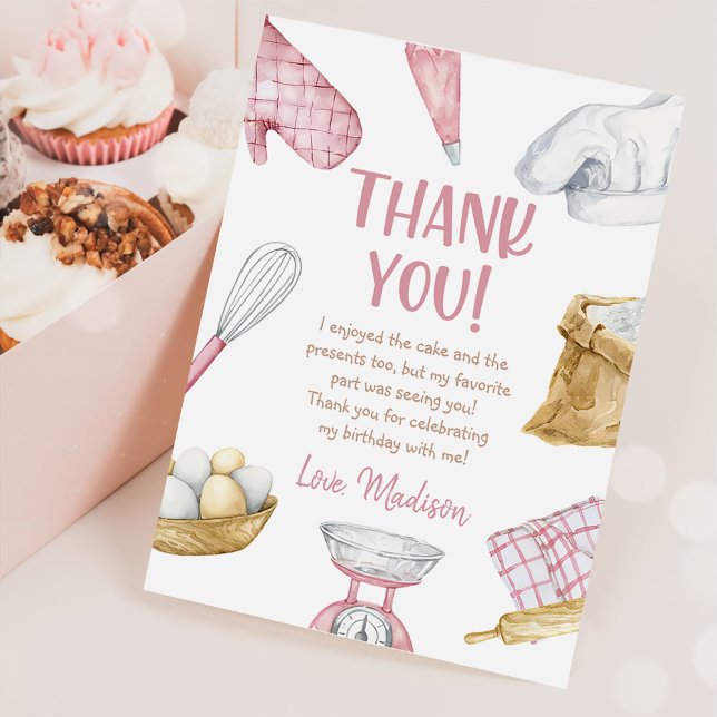 Carte De Remerciements Aquarelle Pink Baking Girl Anniversaire (Créateur téléchargé)