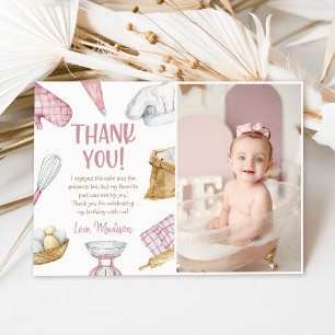 Carte De Remerciements Aquarelle Pink Baking Girl Photo Anniversaire