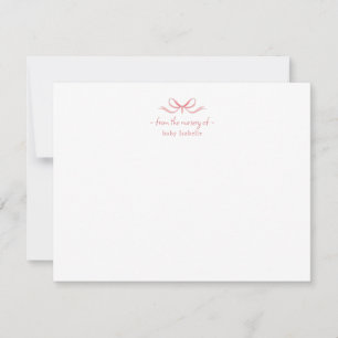 Carte De Remerciements Aquarelle Pink Bow gingham Baby girl