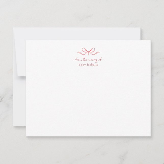 Carte De Remerciements Aquarelle Pink Bow gingham Baby girl (Devant)